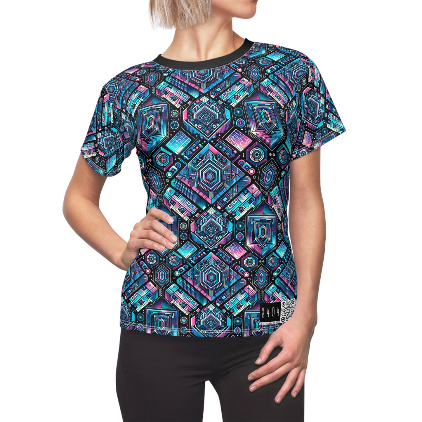 Digital Dreamland Futuristic Tech Aesthetic Women's Cut & Sew Tee - 8404 Design-46