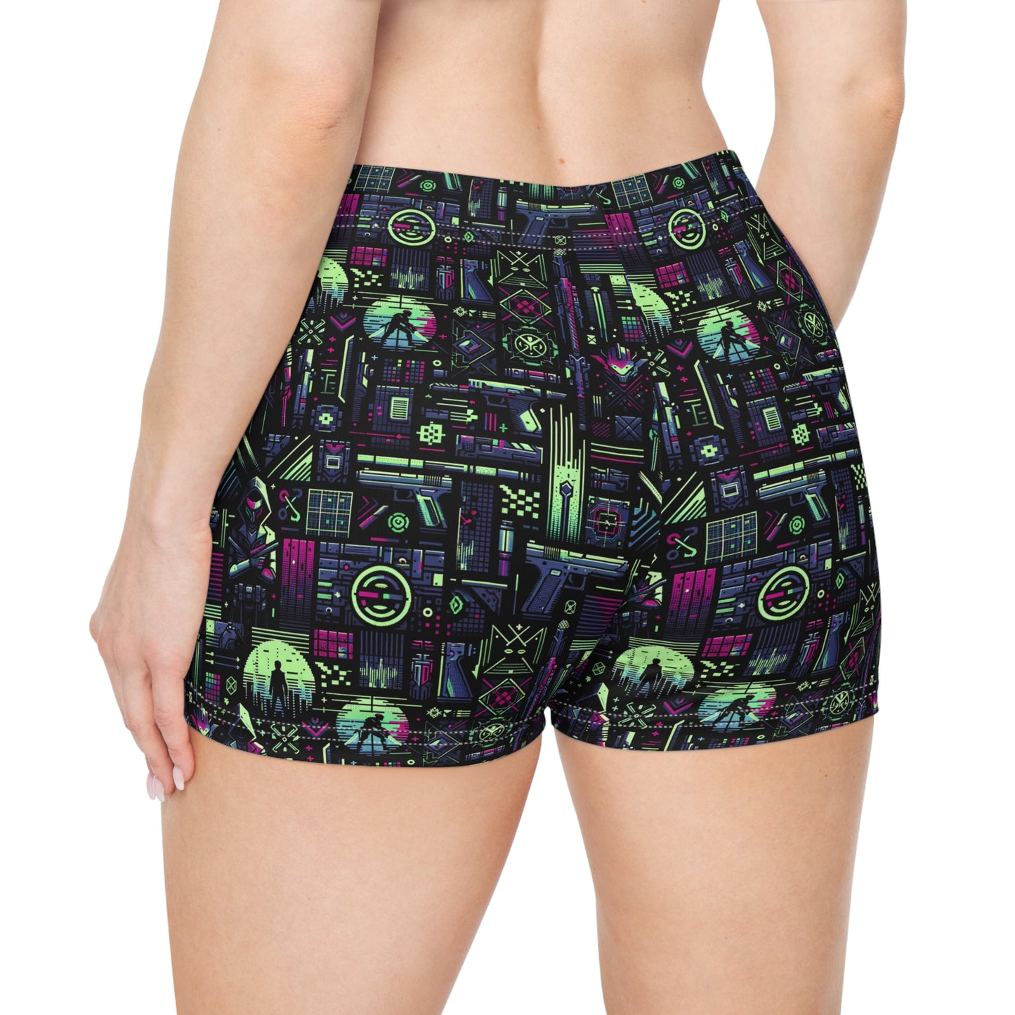 Tech Noir Futuristic Cyberpunk Women's Shorts - 8404 Design-63
