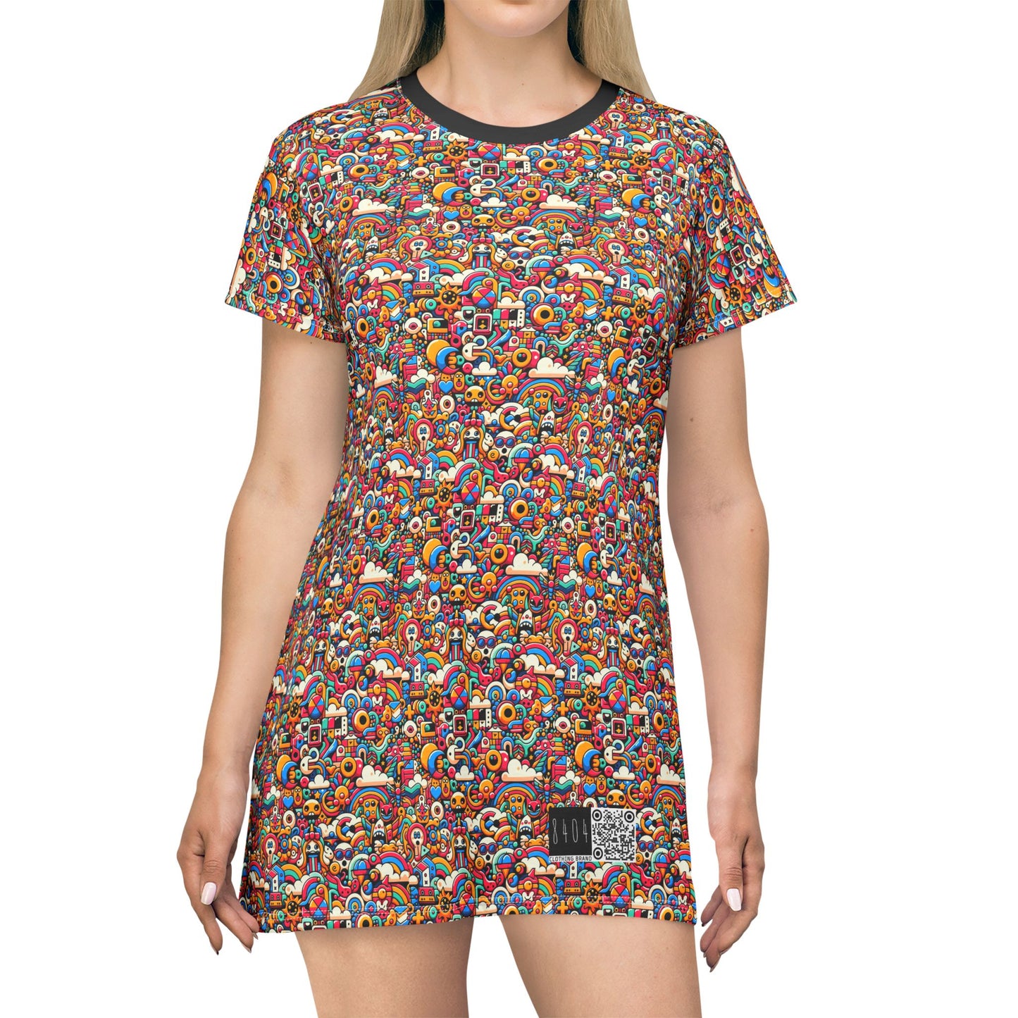 Neon Pop Playful Pop Culture Mashup T-Shirt Dress - 8404 Design-62