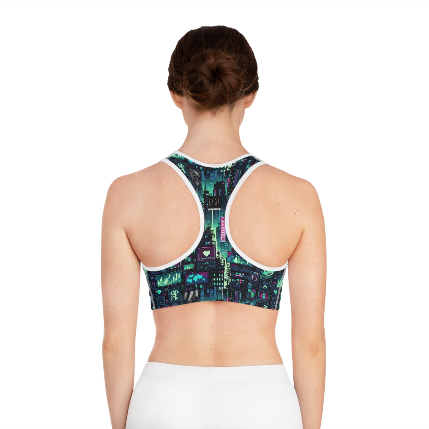 Tech Noir Graphics Futuristic Cyberpunk Sports Bra - 8404 Design-52