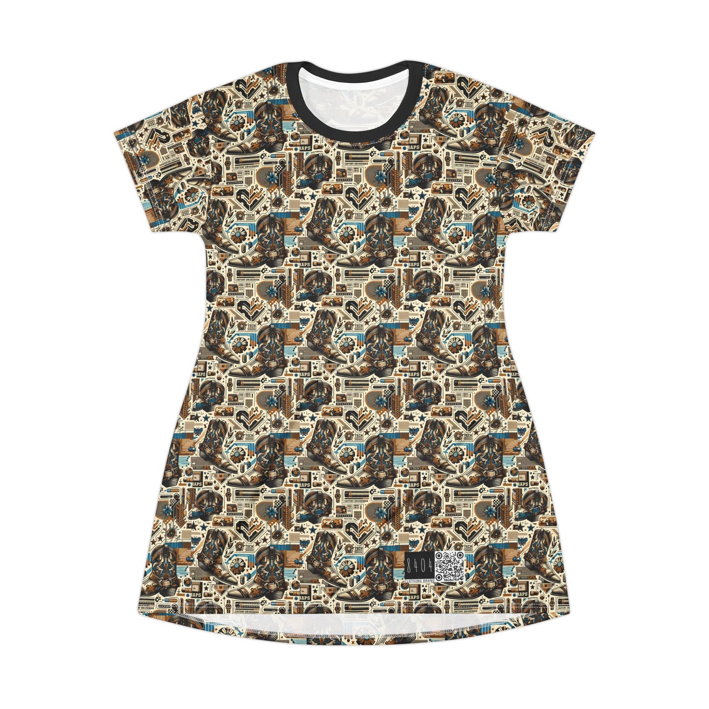 Digital Cowboy Chic Tech-Infused Western Fusion T-Shirt Dress - 8404 Design-45