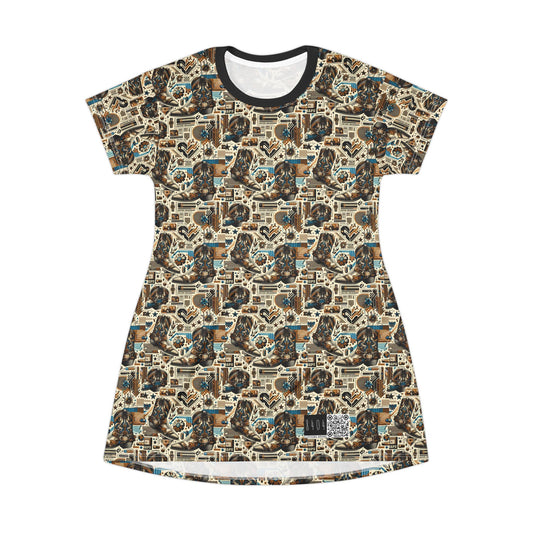 Digital Cowboy Chic Tech-Infused Western Fusion T-Shirt Dress - 8404 Design-45