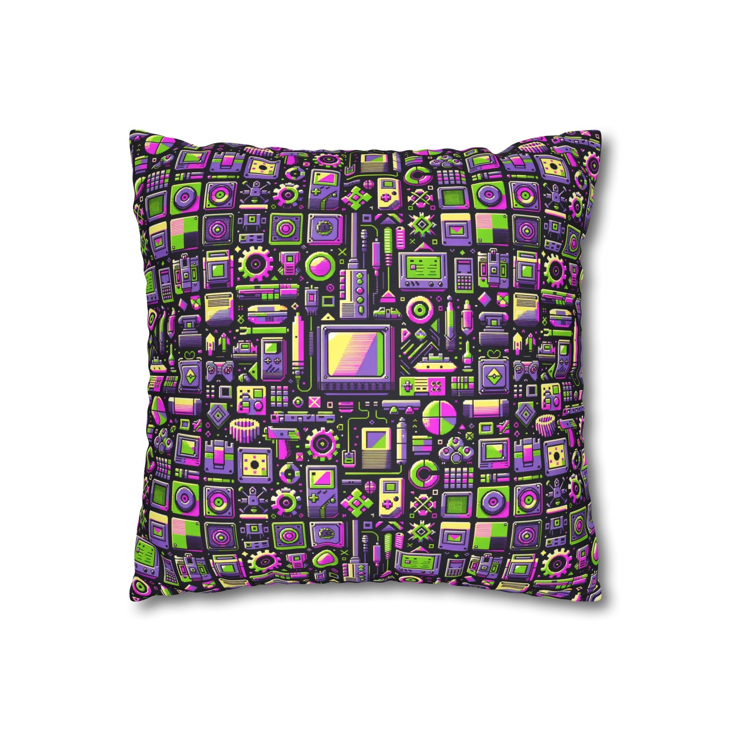 Digital Nostalgia Remix Modern Vintage Fusion Faux Suede Square Pillowcase - 8404 Design-67