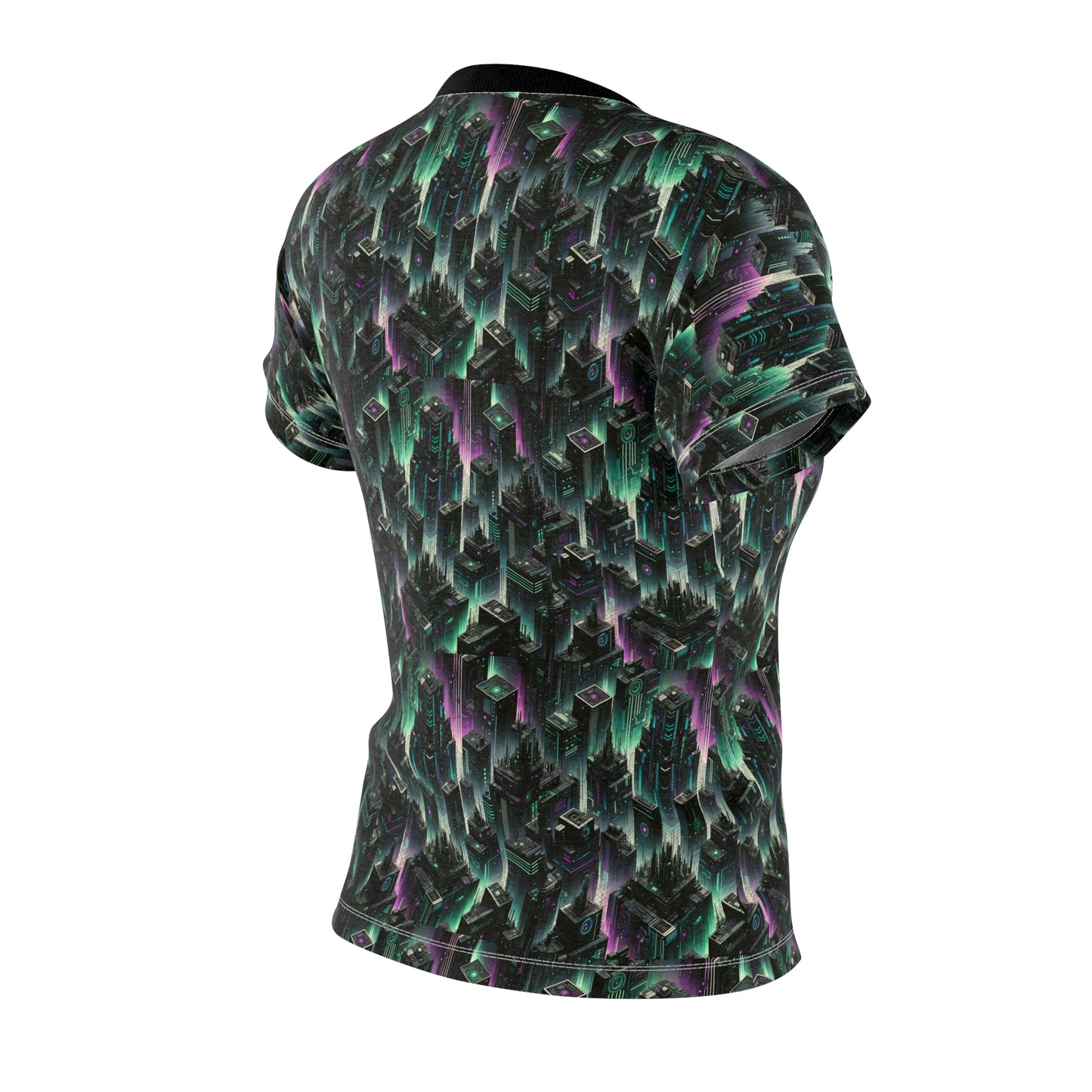 Tech Noir Aesthetics Tech-Forward Urban Dystopia Women's Cut & Sew Tee - 8404 Design-44