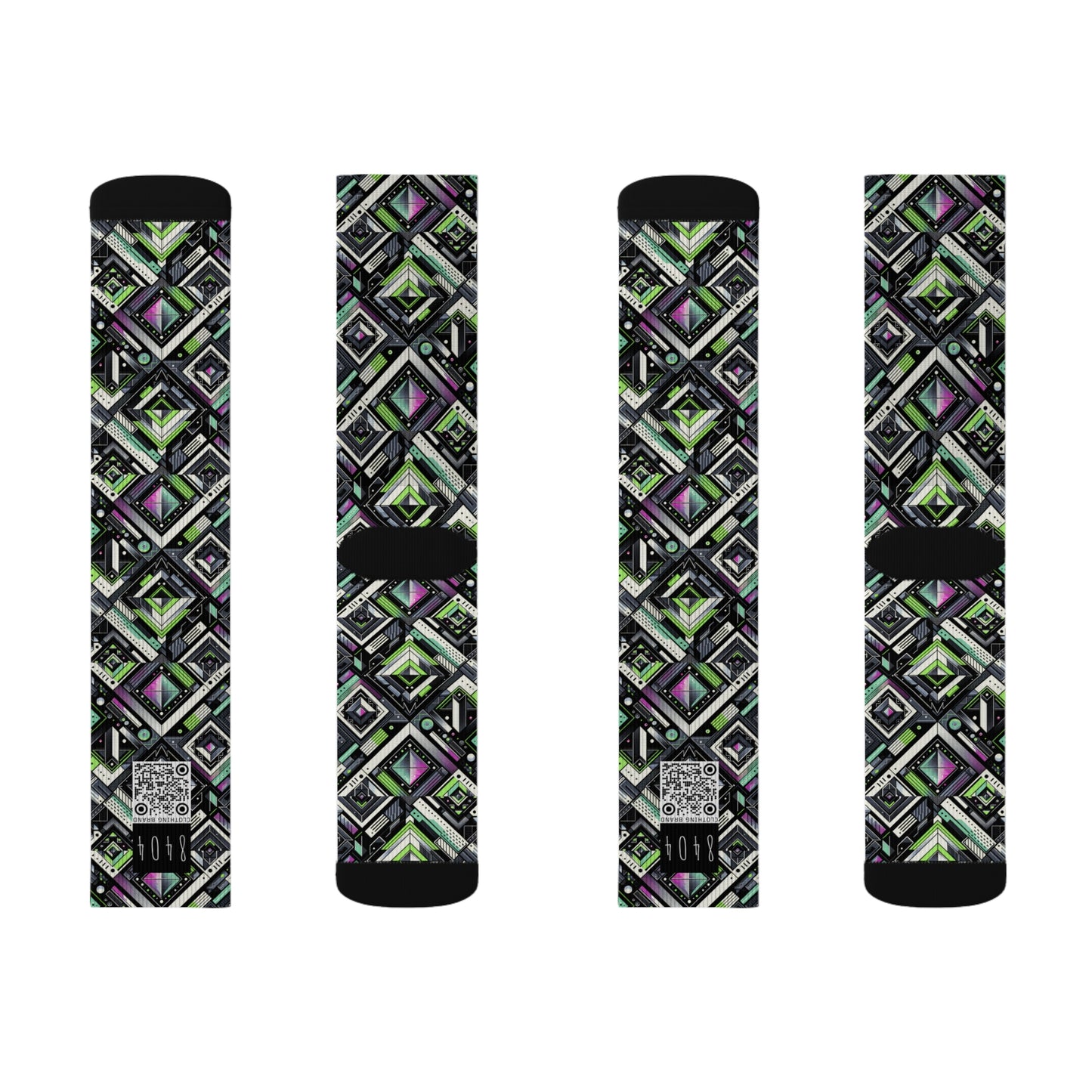 Retro Futurism Graphics Tech-Forward Streetwear Sublimation Socks - 8404 Design-48