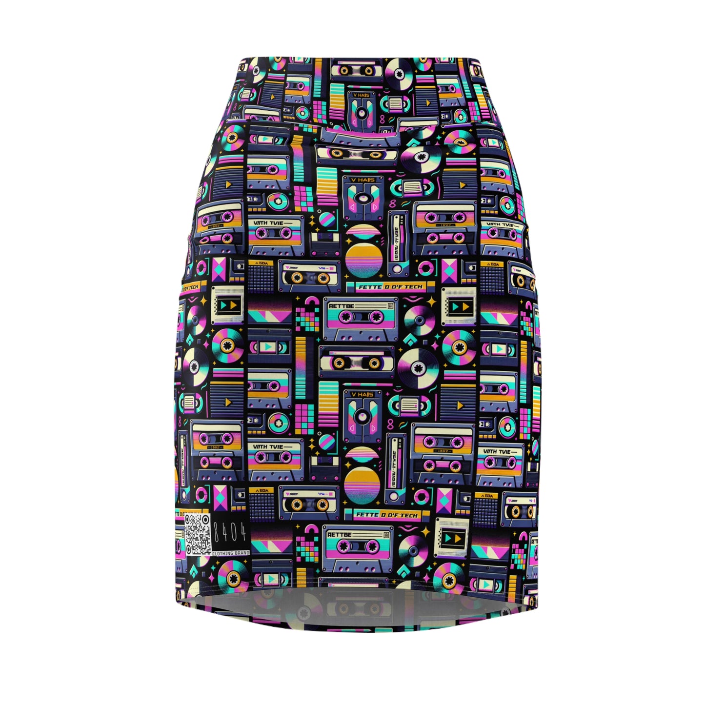 Digital Nostalgia Tech-Inspired Retro Fusion Women's Pencil Skirt - 8404 Design-48