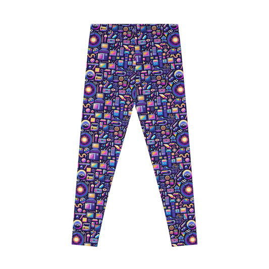 Digital Nostalgia Modern Retro Fusion Stretch Leggings - 8404 Design-64