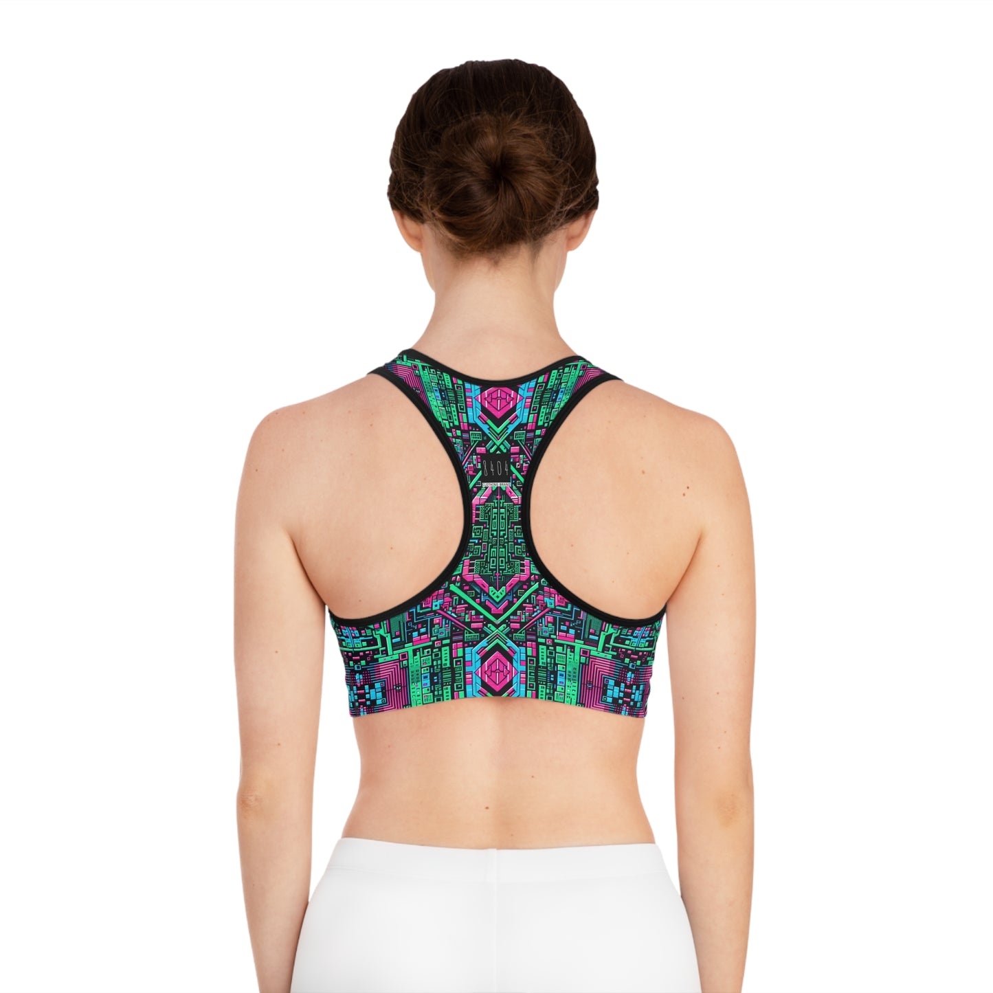 Digital Glitch Vibes Tech-Inspired Streetwear Sports Bra - 8404 Design-71