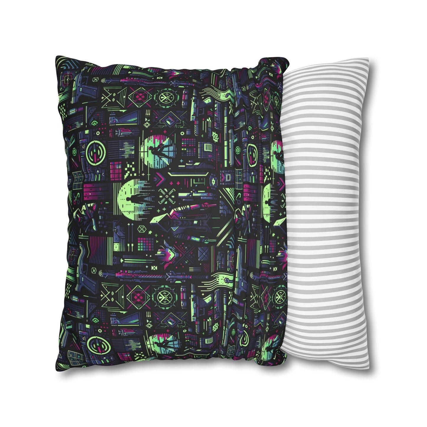 Tech Noir Futuristic Cyberpunk Faux Suede Square Pillowcase - 8404 Design-63