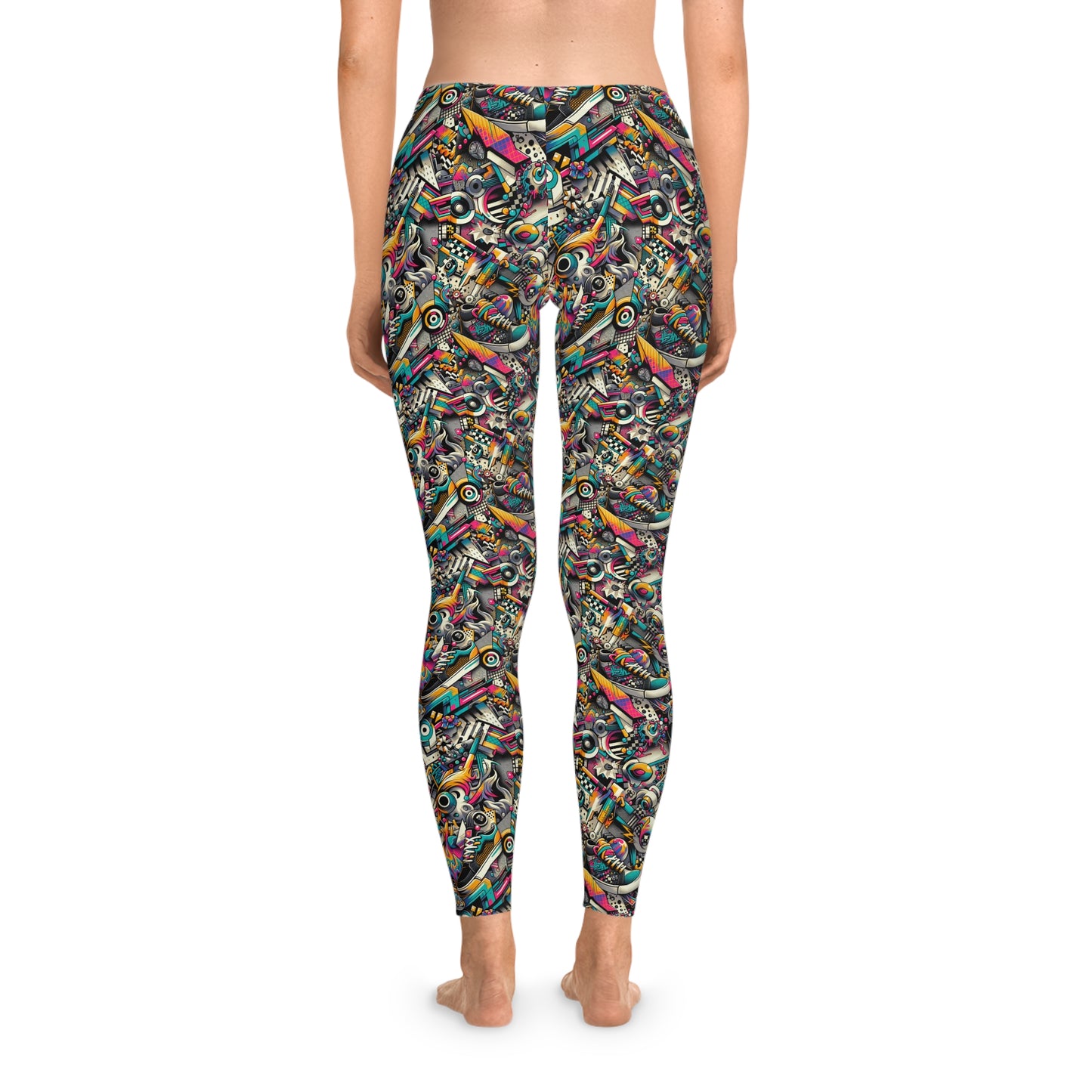 Urban Graffiti Fusion Eclectic Street Art Meets Modern Tech Culture Stretch Leggings - 8404 Design-55