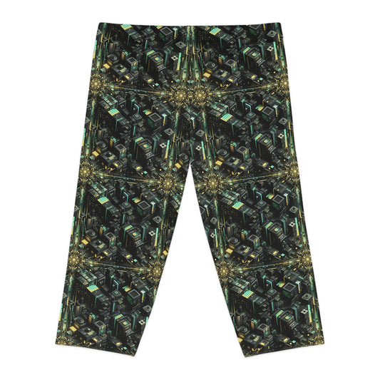 Tech Noir Graphics Tech-Inspired Streetwear Women's Capri Leggings - 8404 Design-66