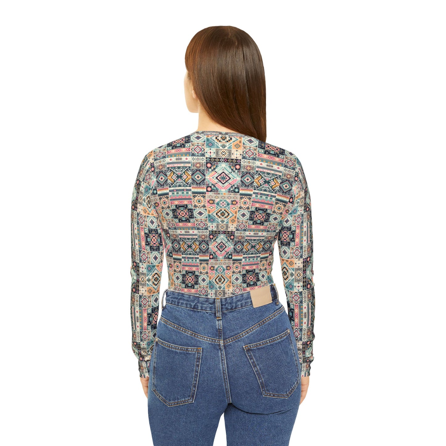 Digital Artisanal Fusion Digital Artisanal Women's Long Sleeve V-Neck Shirt - 8404 Design-55