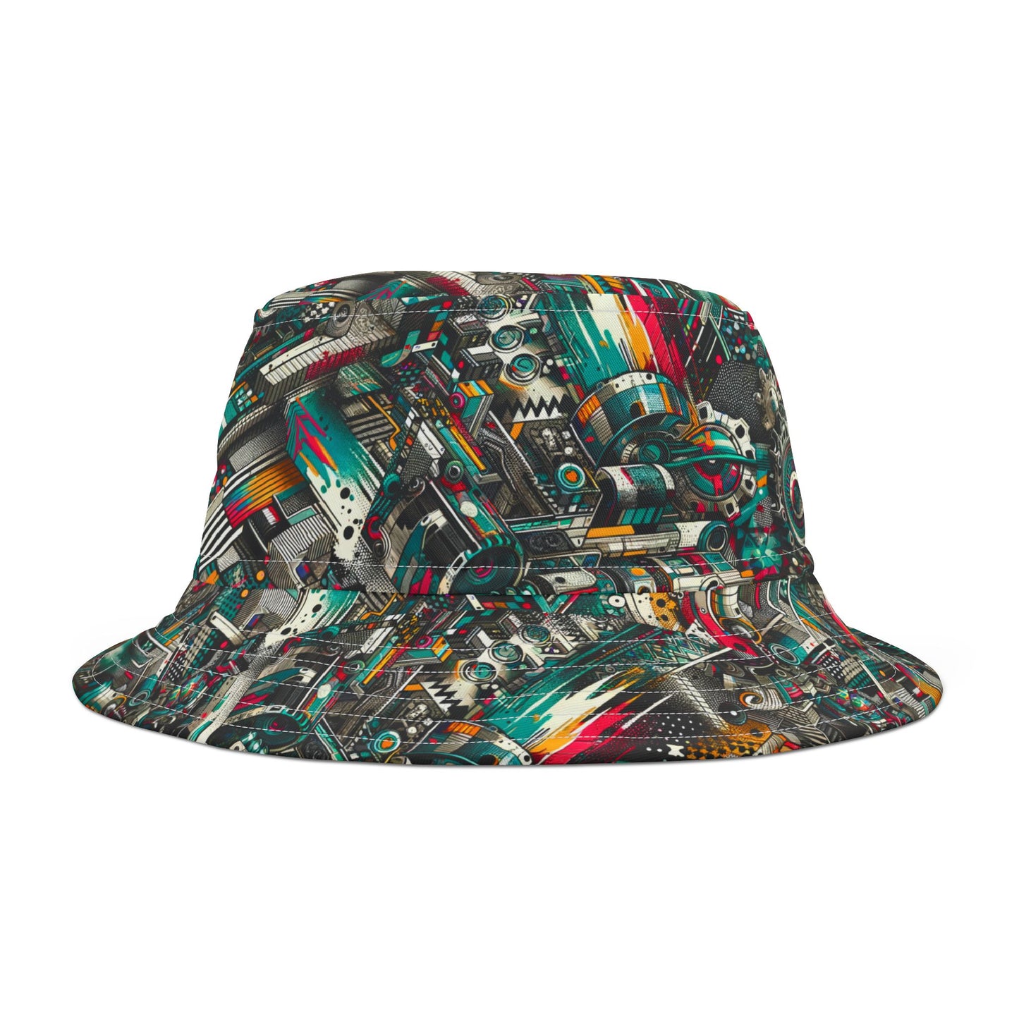Urban Graffiti Fusion Eclectic Street Art Meets Modern Tech Culture Bucket Hat - 8404 Design-51
