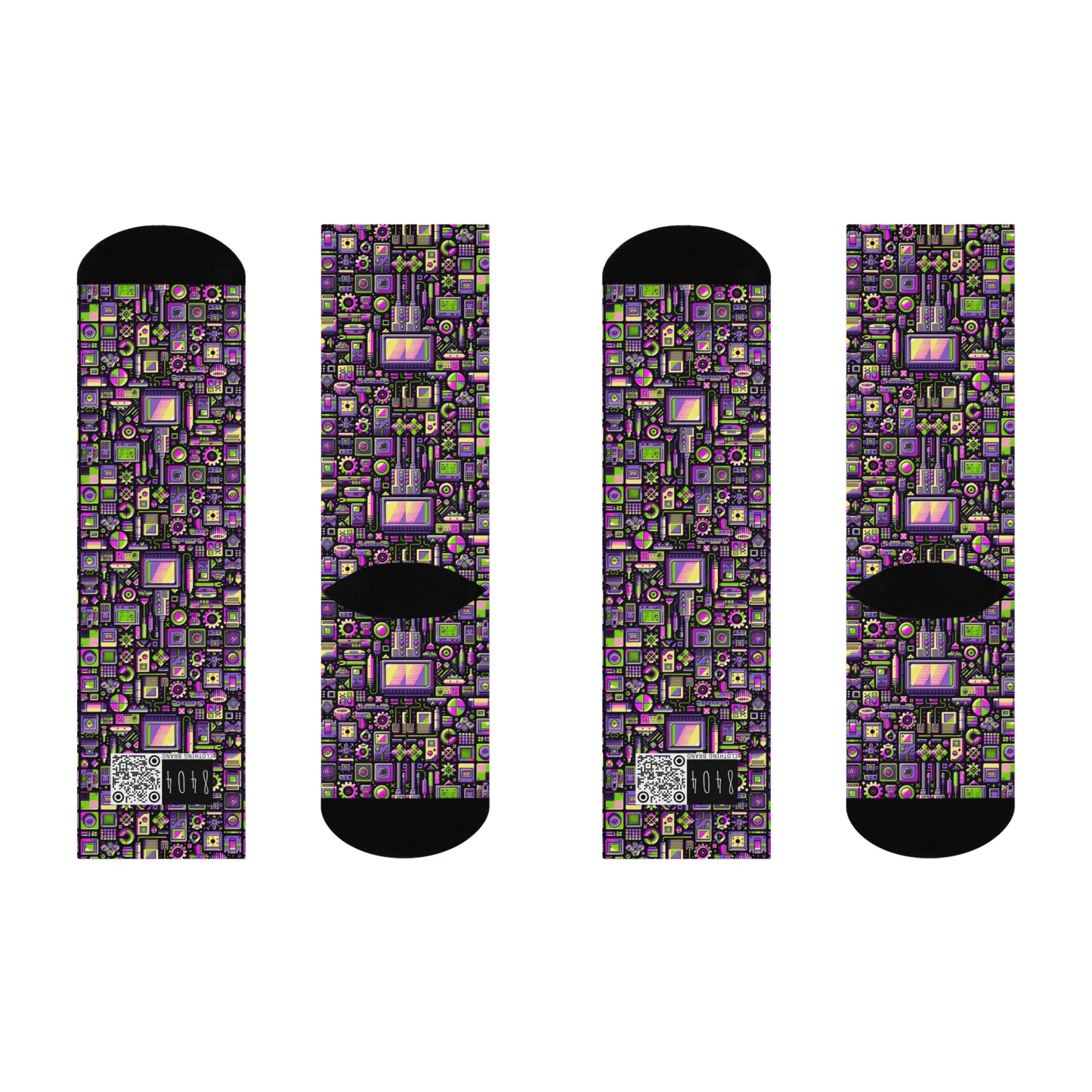 Digital Nostalgia Remix Modern Vintage Fusion Cushioned Crew Socks - 8404 Design-67