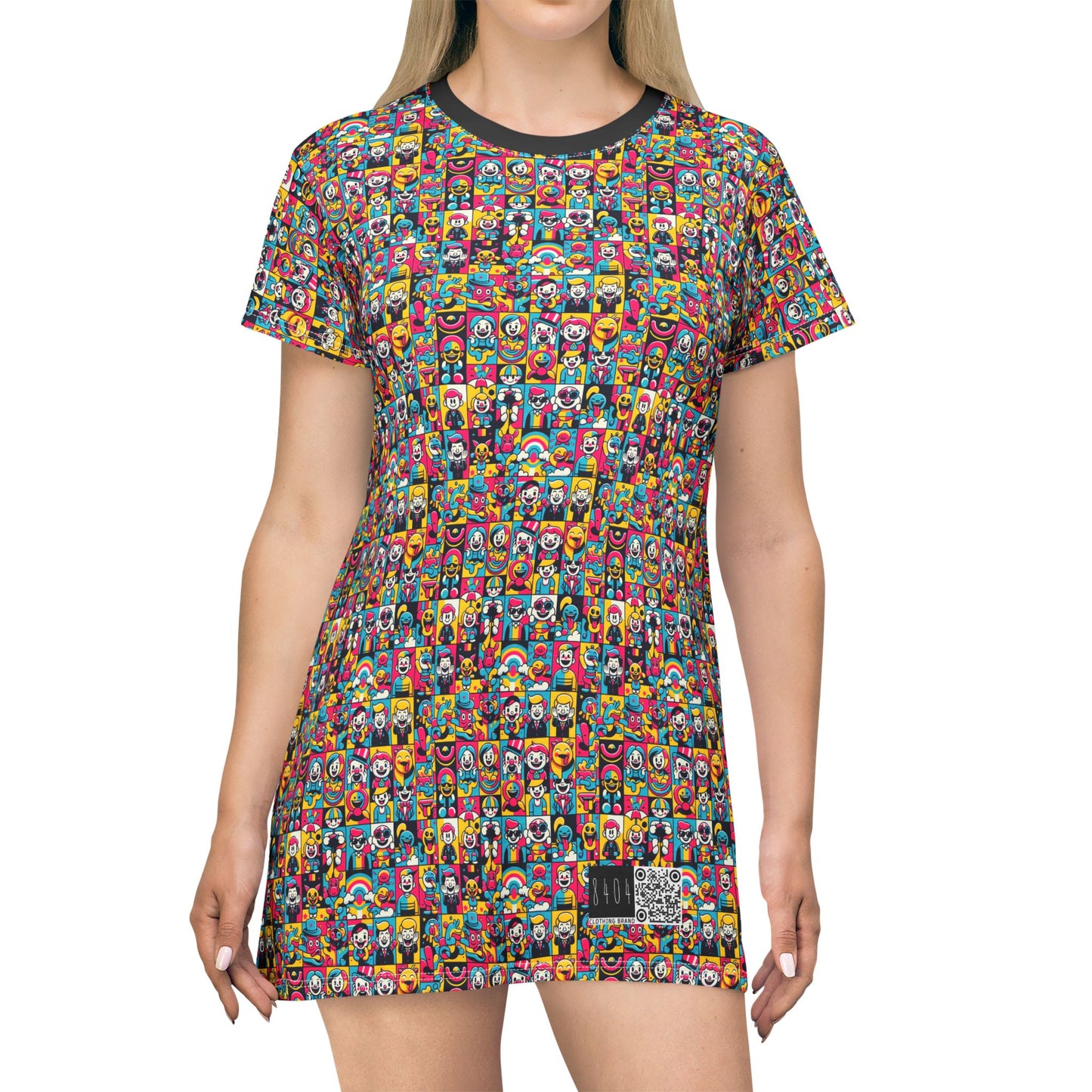 Neon Pop Playful Pop Culture Mashup T-Shirt Dress - 8404 Design-60