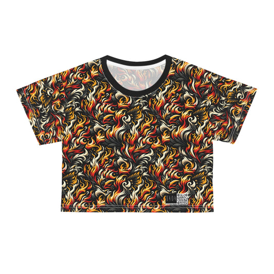 Fire & Flames Bold Streetwear Statement Crop Tee - 8404 Design-55