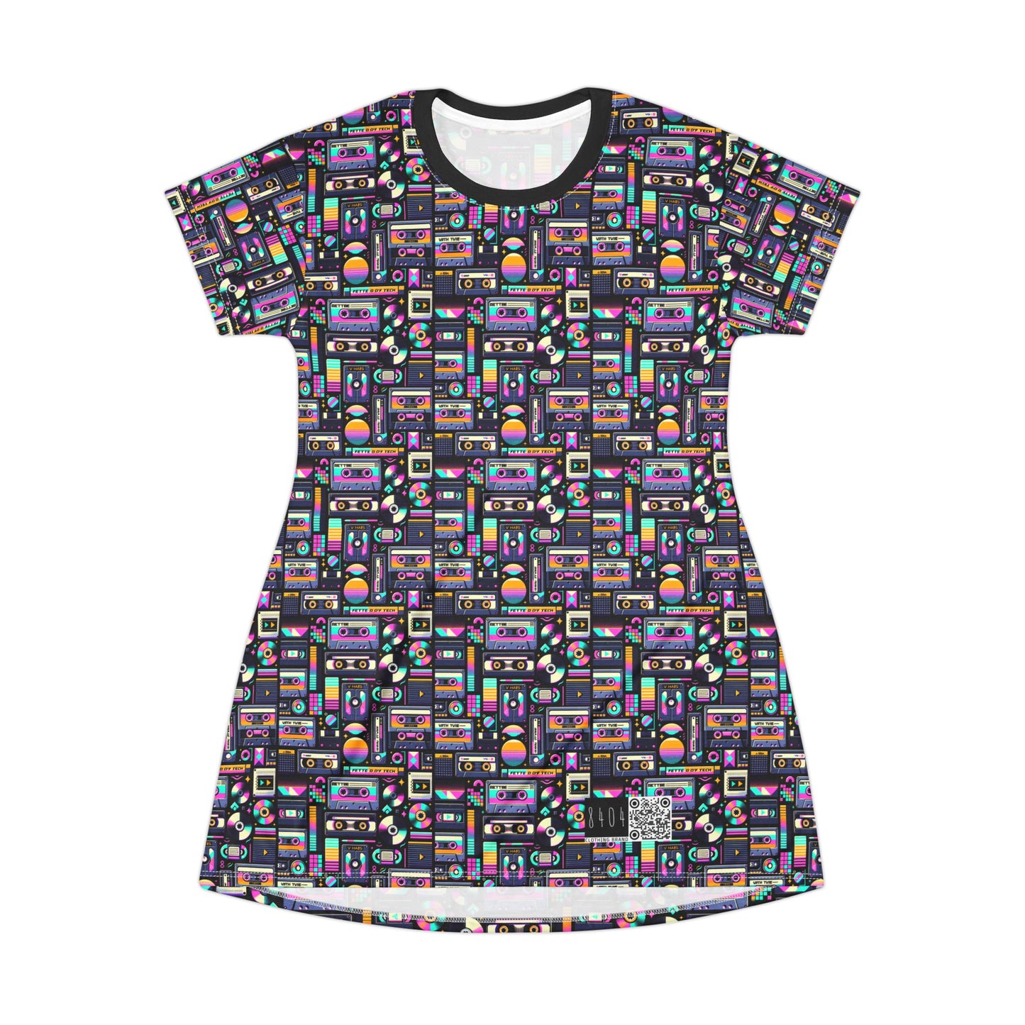Digital Nostalgia Tech-Inspired Retro Fusion T-Shirt Dress - 8404 Design-48