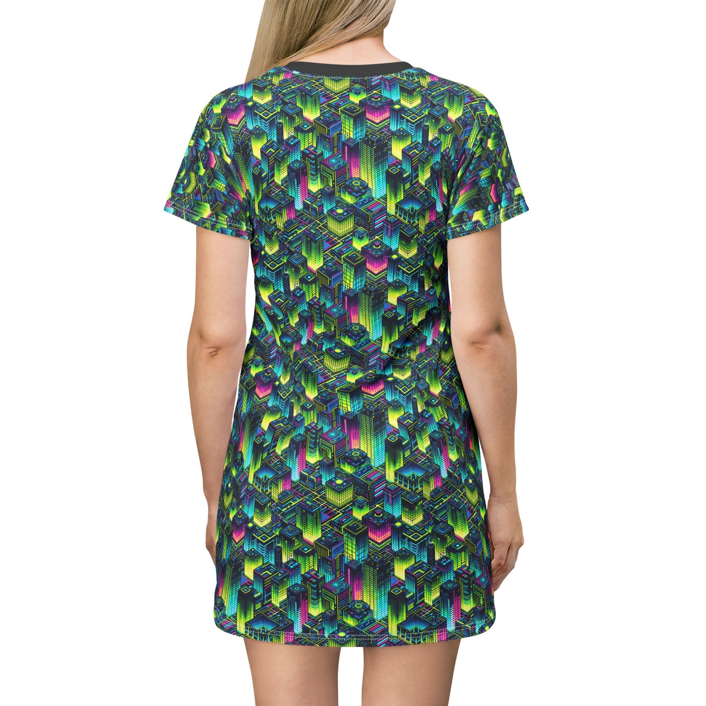 Tech-Infused Neon Tech-Forward Streetwear T-Shirt Dress - 8404 Design-65