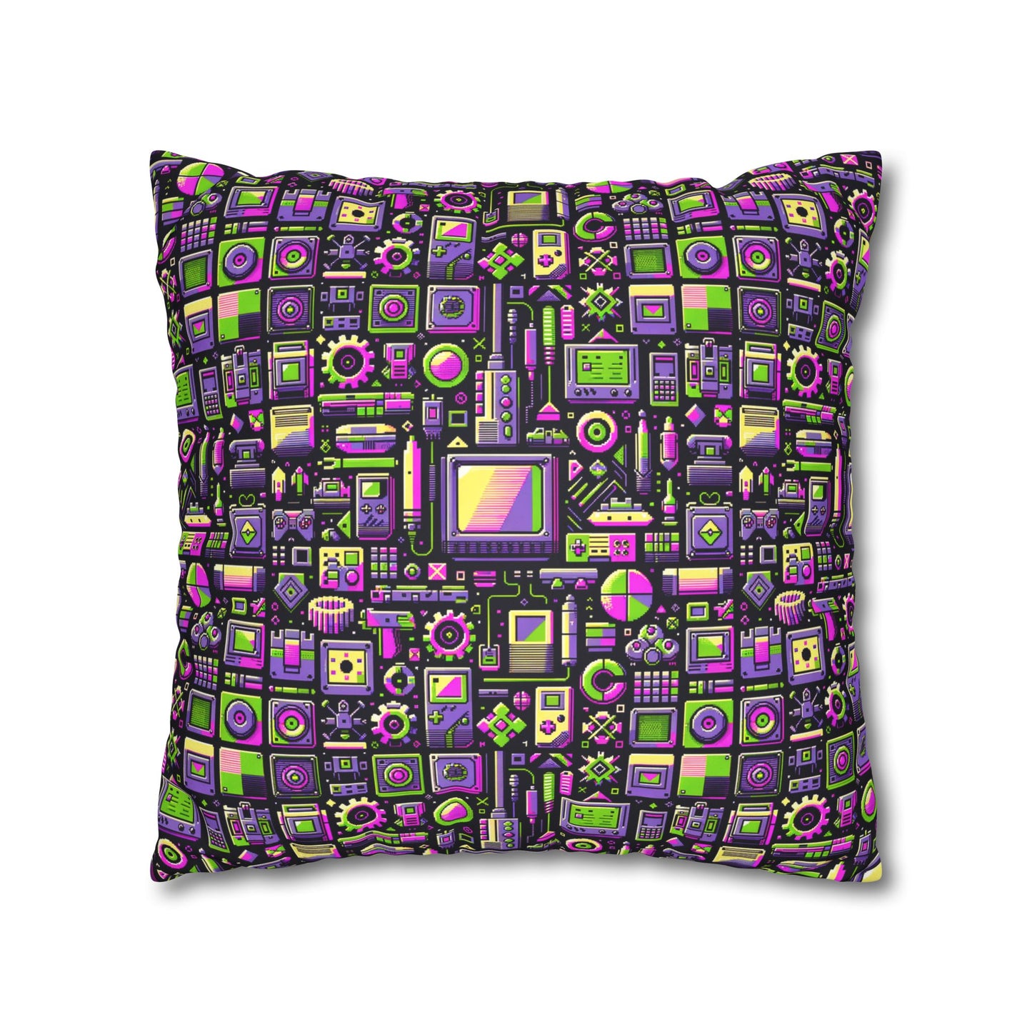 Digital Nostalgia Remix Modern Vintage Fusion Faux Suede Square Pillowcase - 8404 Design-67