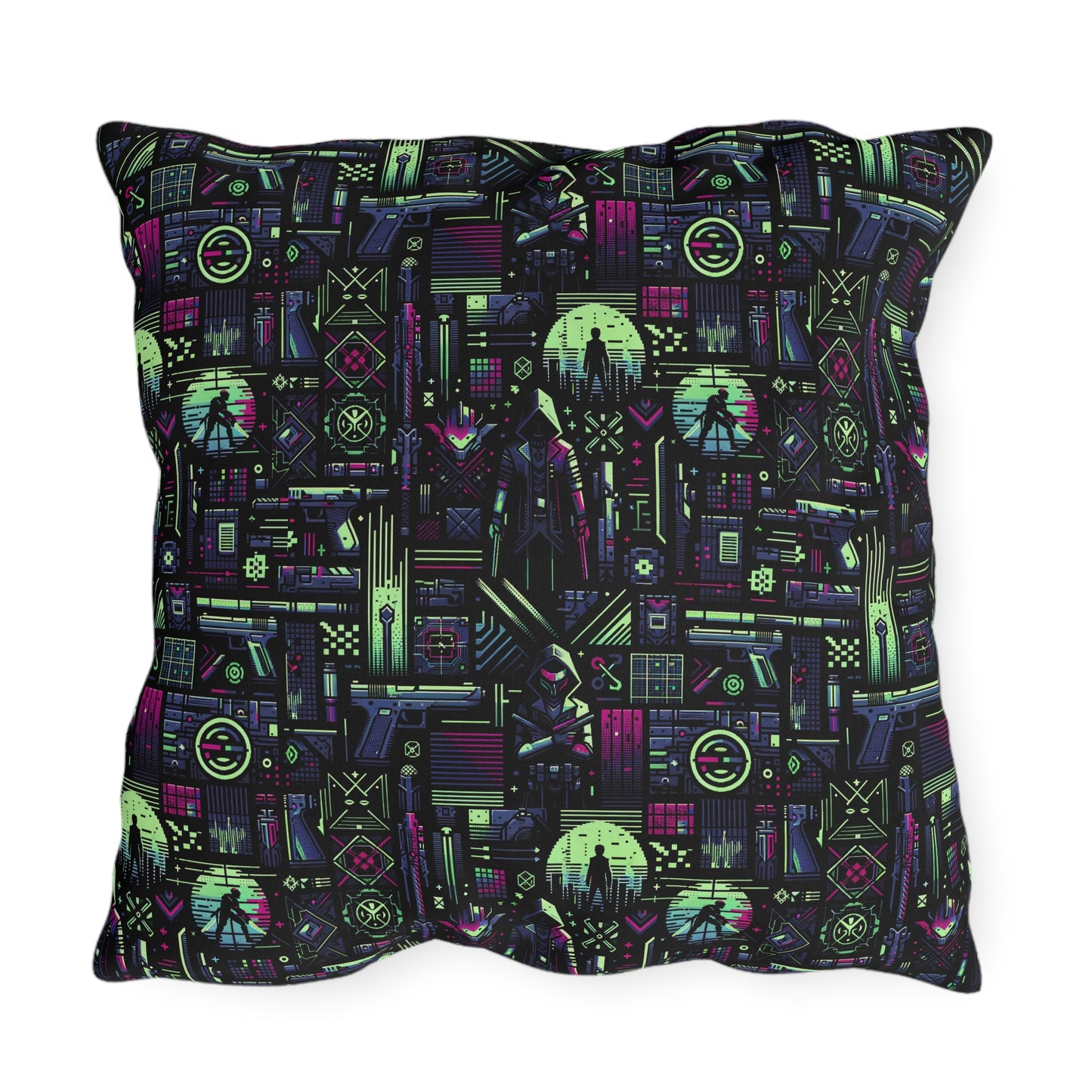 Tech Noir Futuristic Cyberpunk Outdoor Pillow - 8404 Design-63