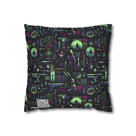 Tech Noir Futuristic Cyberpunk Spun Polyester Square Pillowcase - 8404 Design-63