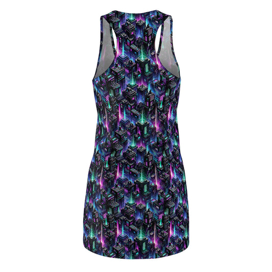 Tech Noir Graphics Futuristic Tech Aesthetics Women's Cut & Sew Racerback Dress - 8404 Design-55