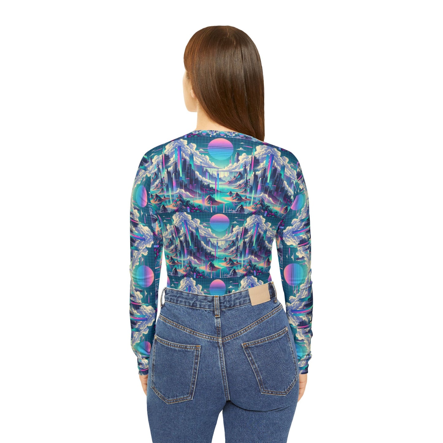 Digital Dreamscapes Digitally-Inspired Streetwear With a Dreamy, Surreal Twist Women's Long Sleeve V-Neck Shirt - 8404 Design-53
