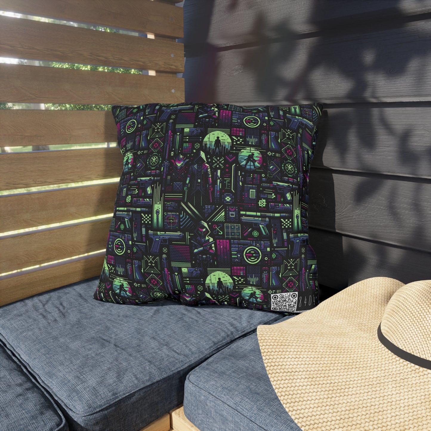 Tech Noir Futuristic Cyberpunk Outdoor Pillow - 8404 Design-63