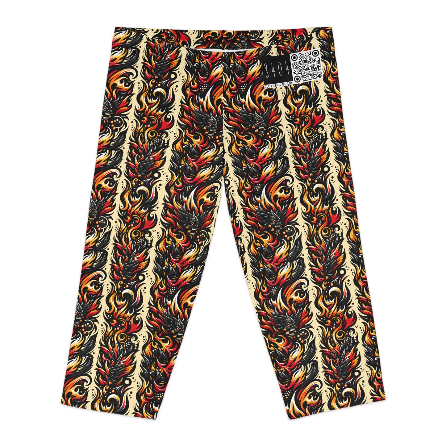 Flame Graphics Maximalist Streetwear Women's Capri Leggings - 8404 Design-65