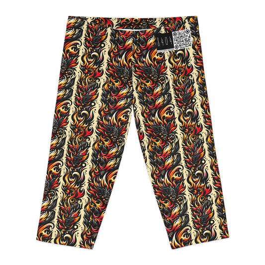Flame Graphics Maximalist Streetwear Women's Capri Leggings - 8404 Design-65