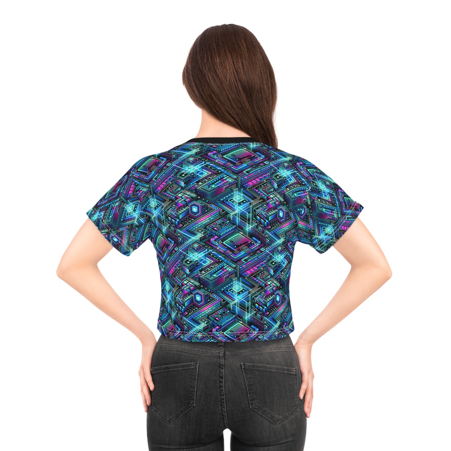 Digital Dreamland Futuristic Tech Aesthetic Crop Tee - 8404 Design-42