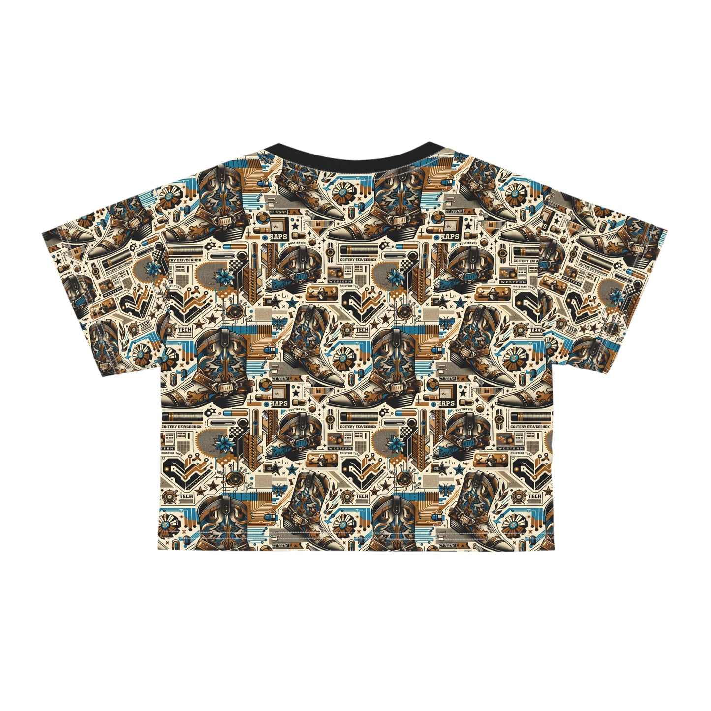 Digital Cowboy Chic Tech-Infused Western Fusion Crop Tee - 8404 Design-45