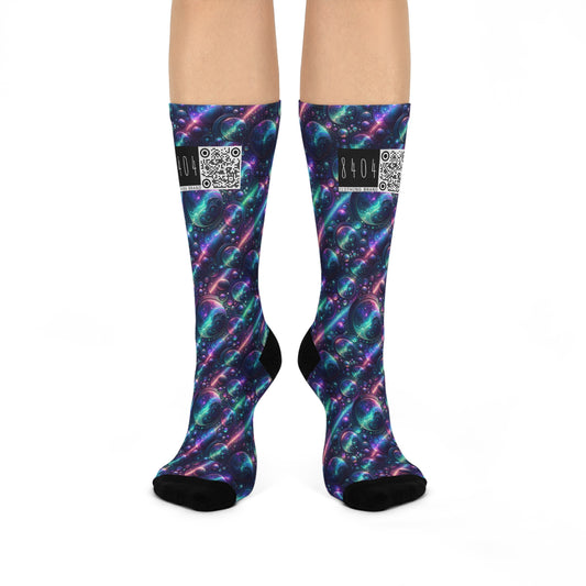 Iridescent Tech Fusion Tech-Forward Streetwear Cushioned Crew Socks - 8404 Design-51