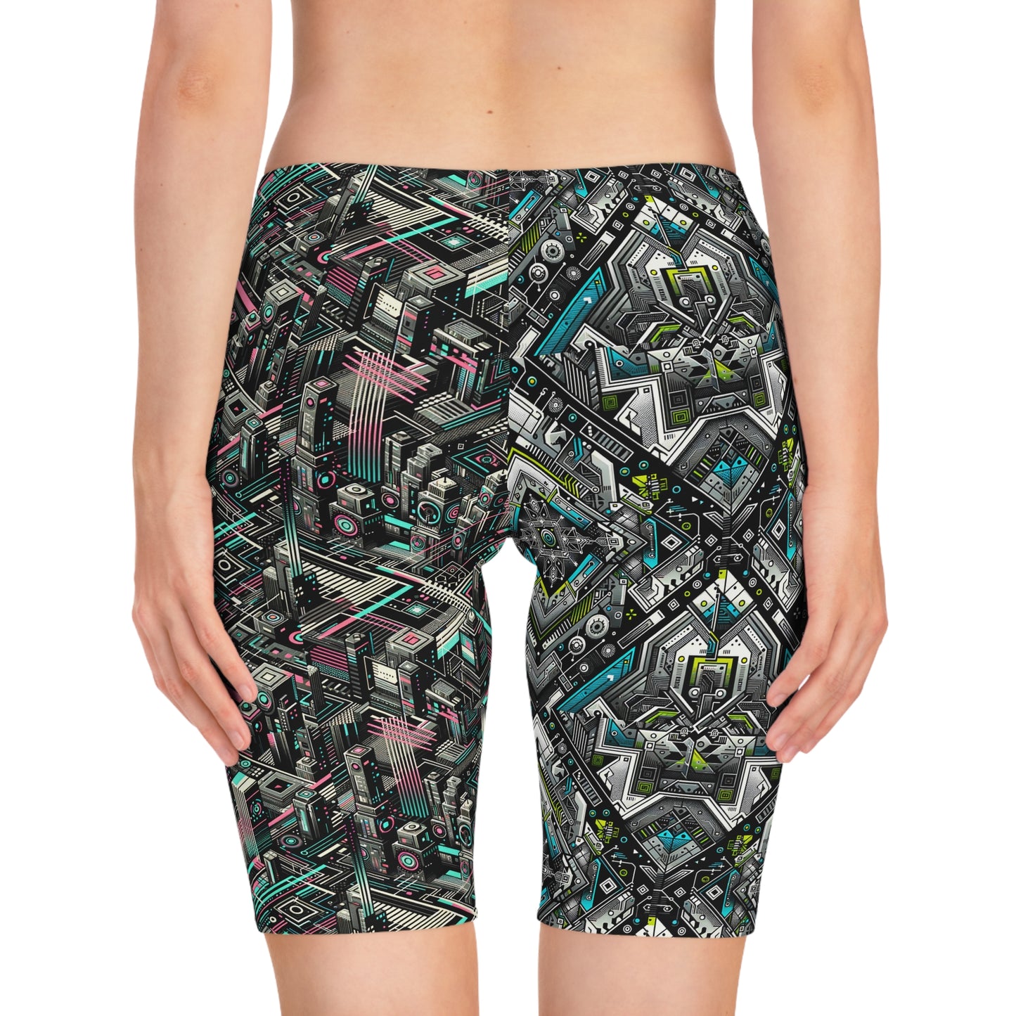 Digital Dreamland Tech-Inspired Streetwear Women's Bike Shorts - 8404 Design-51