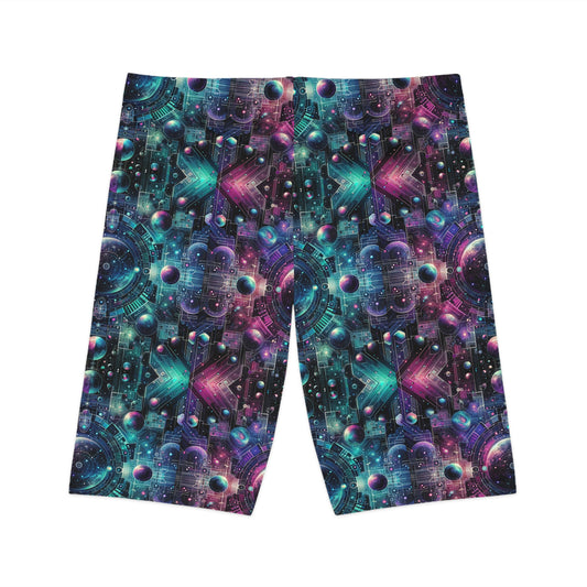 Galactic Hues Tech-Forward Cosmic Fusion Women's Bike Shorts - 8404 Design-59