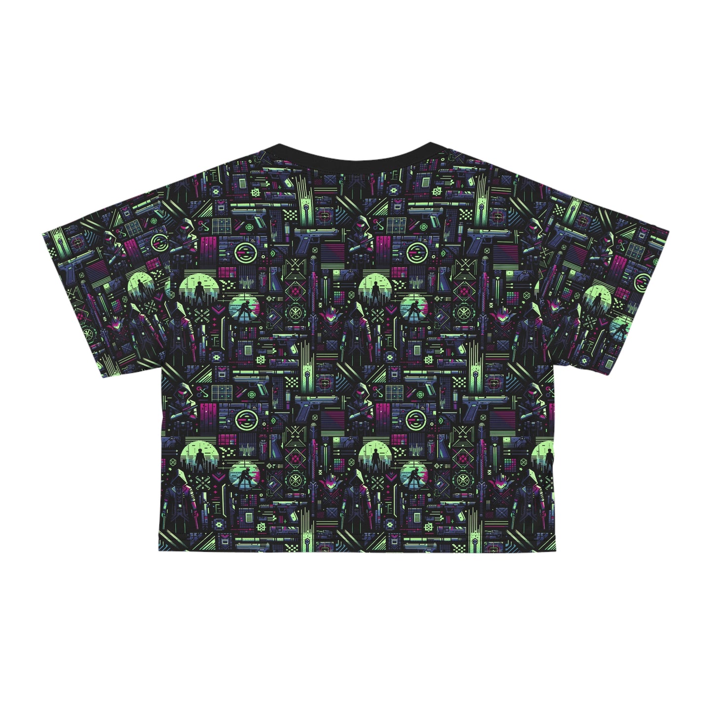 Tech Noir Futuristic Cyberpunk Crop Tee - 8404 Design-63