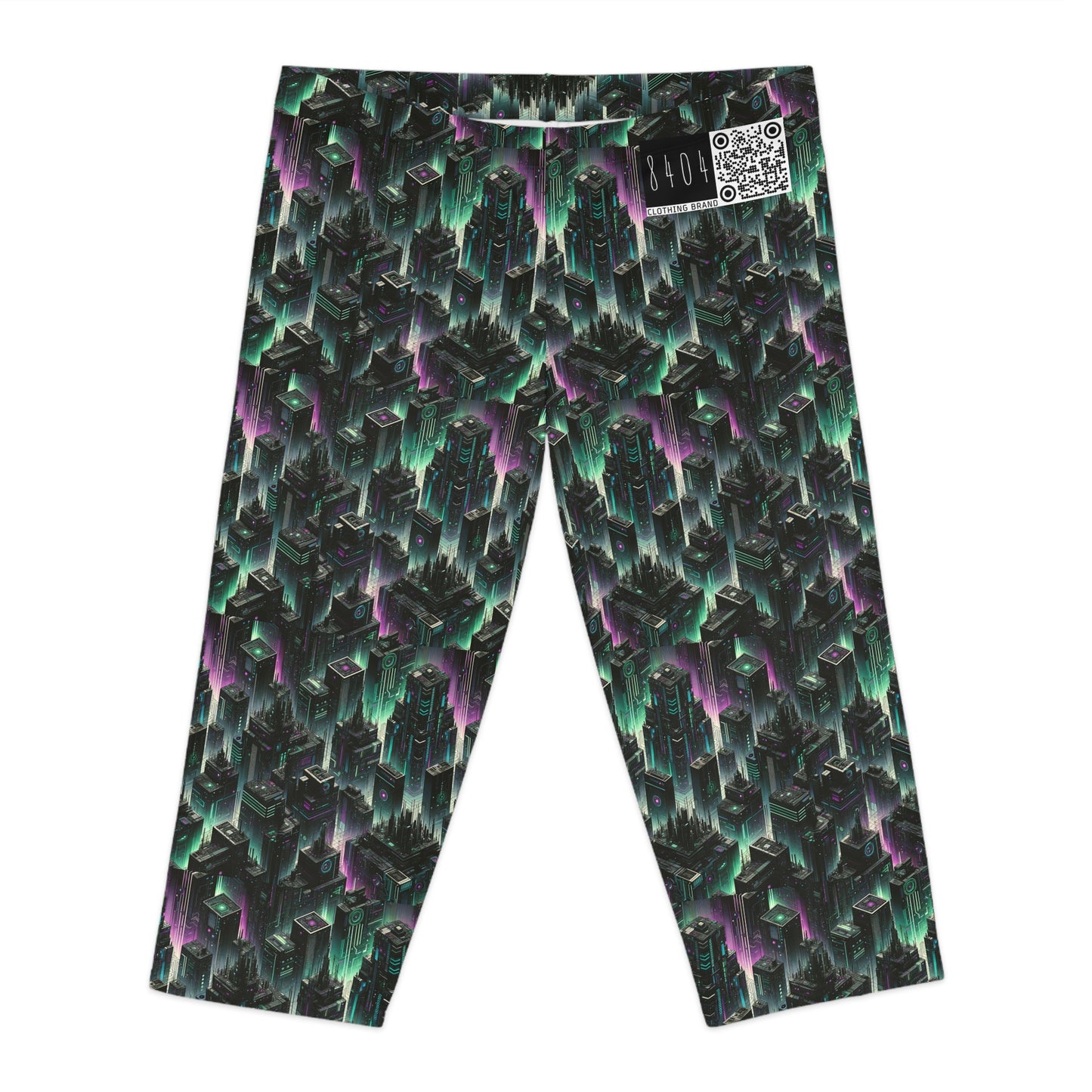 Tech Noir Aesthetics Tech-Forward Urban Dystopia Women's Capri Leggings - 8404 Design-44