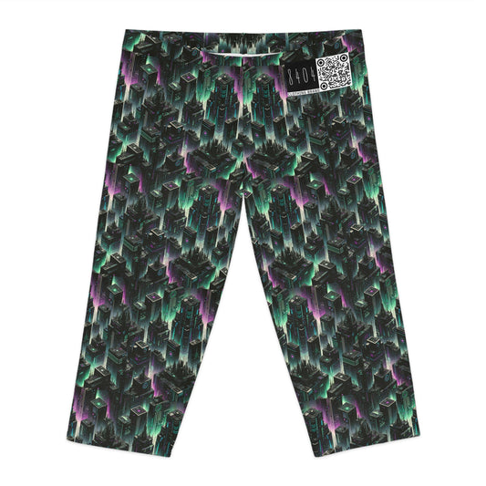 Tech Noir Aesthetics Tech-Forward Urban Dystopia Women's Capri Leggings - 8404 Design-44