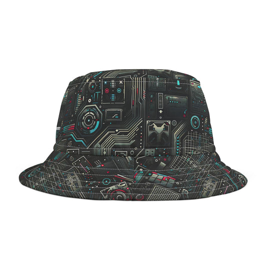 Tech Noir Aesthetics Sleek Tech Streetwear Bucket Hat - 8404 Design-52