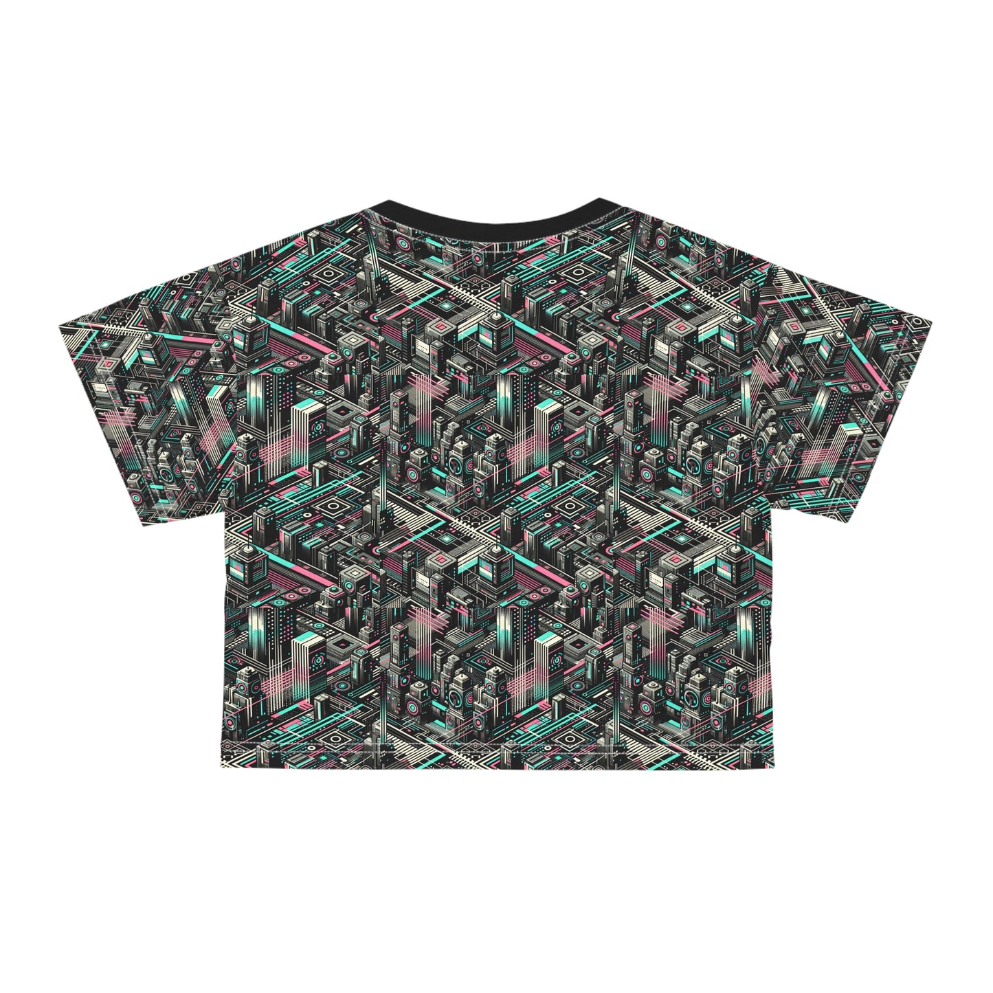 Digital Dreamland Tech-Inspired Streetwear Crop Tee - 8404 Design-51