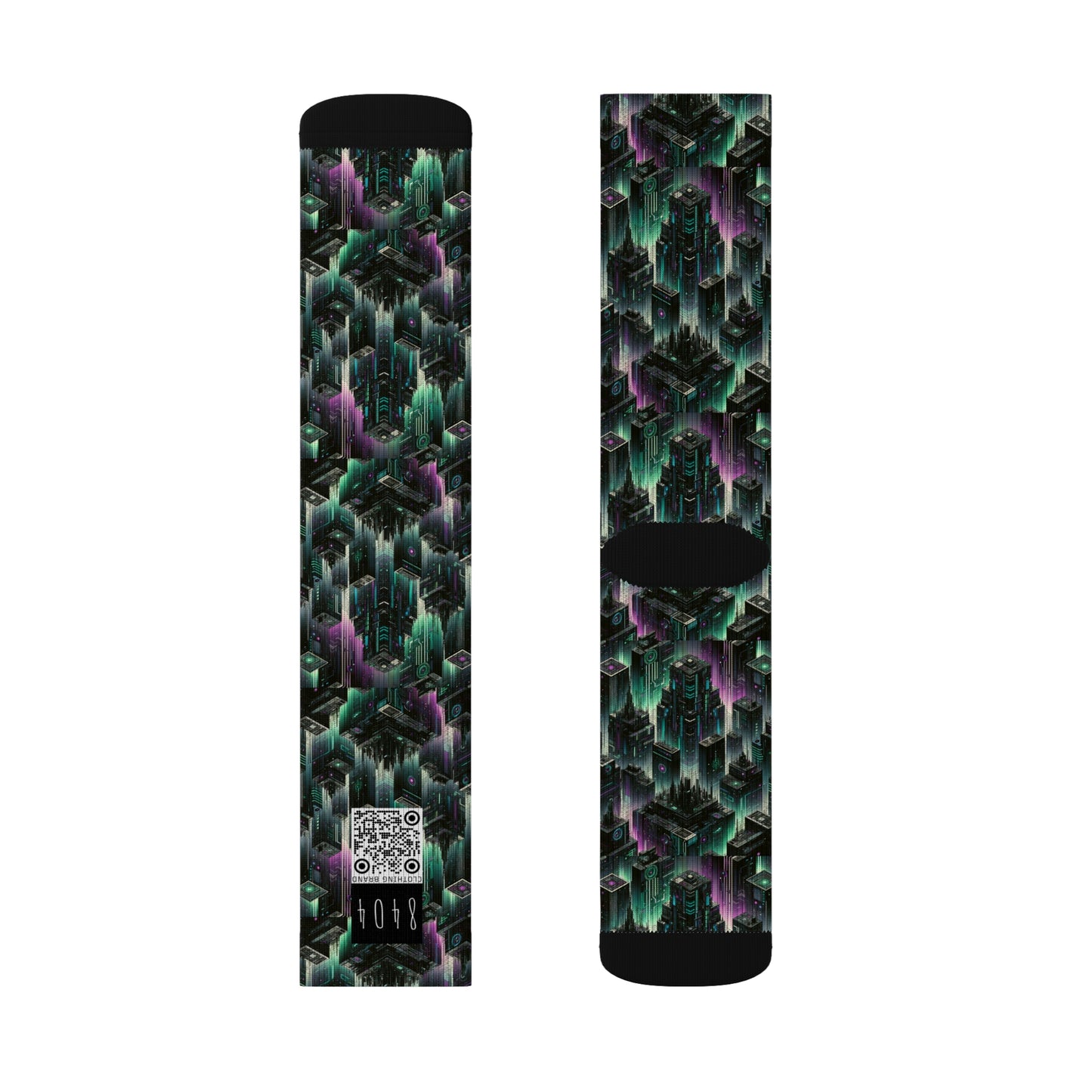 Tech Noir Aesthetics Tech-Forward Urban Dystopia Sublimation Socks - 8404 Design-44