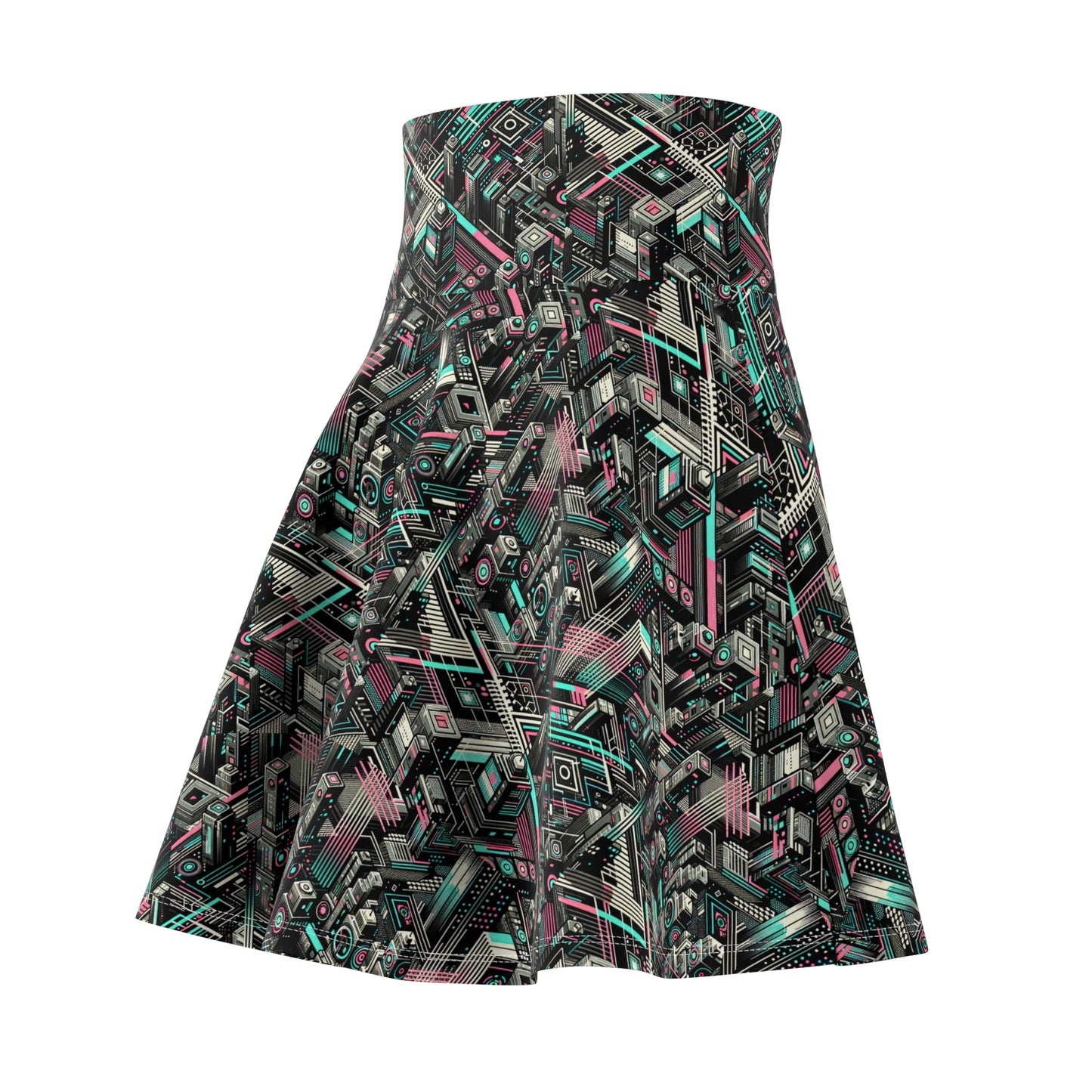 Digital Dreamland Tech-Inspired Streetwear Women's Skater Skirt - 8404 Design-51