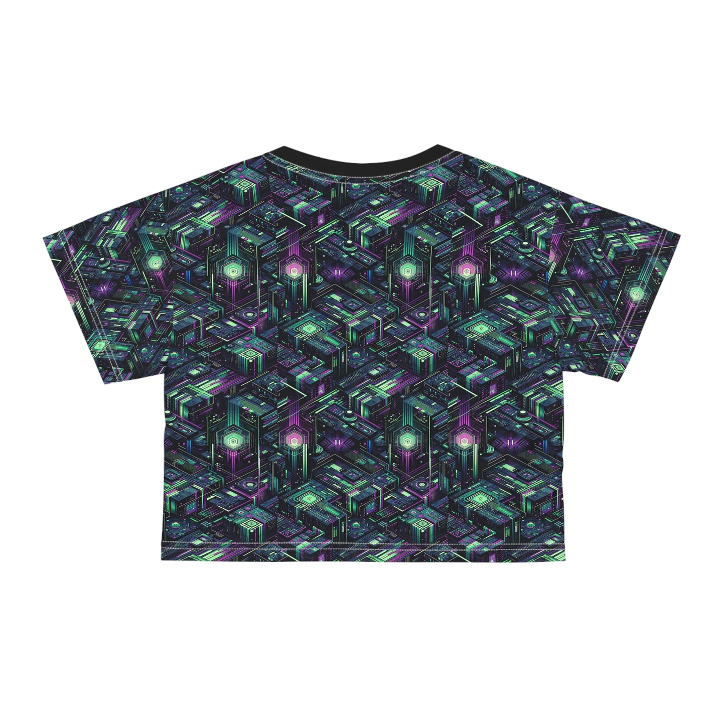 Tech Noir Aesthetics Tech-Forward Urban Dystopia Crop Tee - 8404 Design-43
