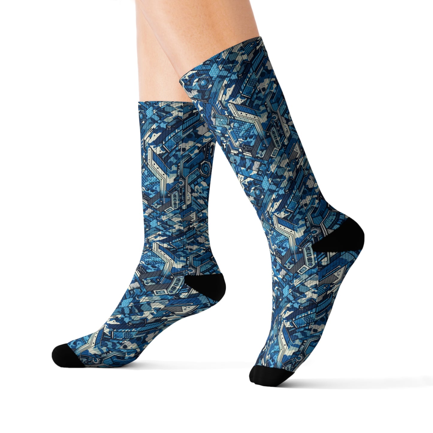 Tech Urban Camo Tech-Forward Streetwear With a Futuristic Military Edge Sublimation Socks - 8404 Design-39