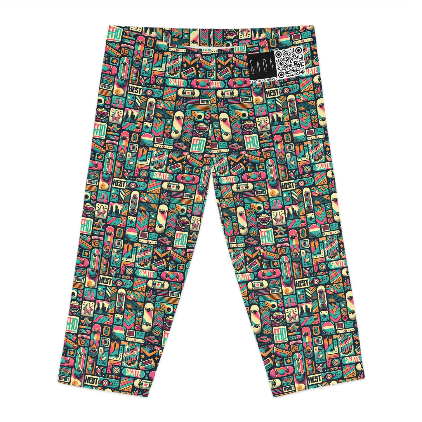 Skate Culture Revival Urban Retro Cool Women's Capri Leggings - 8404 Design-61