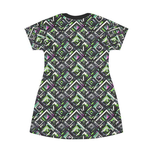 Retro Futurism Graphics Tech-Forward Streetwear T-Shirt Dress - 8404 Design-48