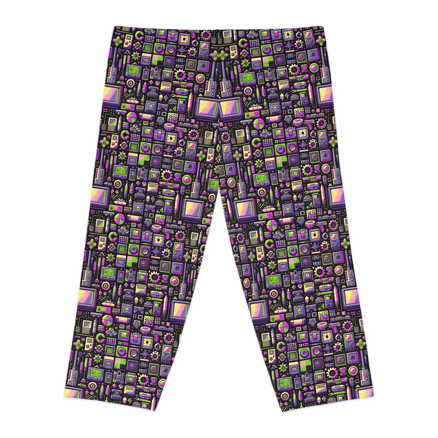 Digital Nostalgia Remix Modern Vintage Fusion Women's Capri Leggings - 8404 Design-67