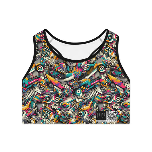 Urban Graffiti Fusion Eclectic Street Art Meets Modern Tech Culture Sports Bra - 8404 Design-55