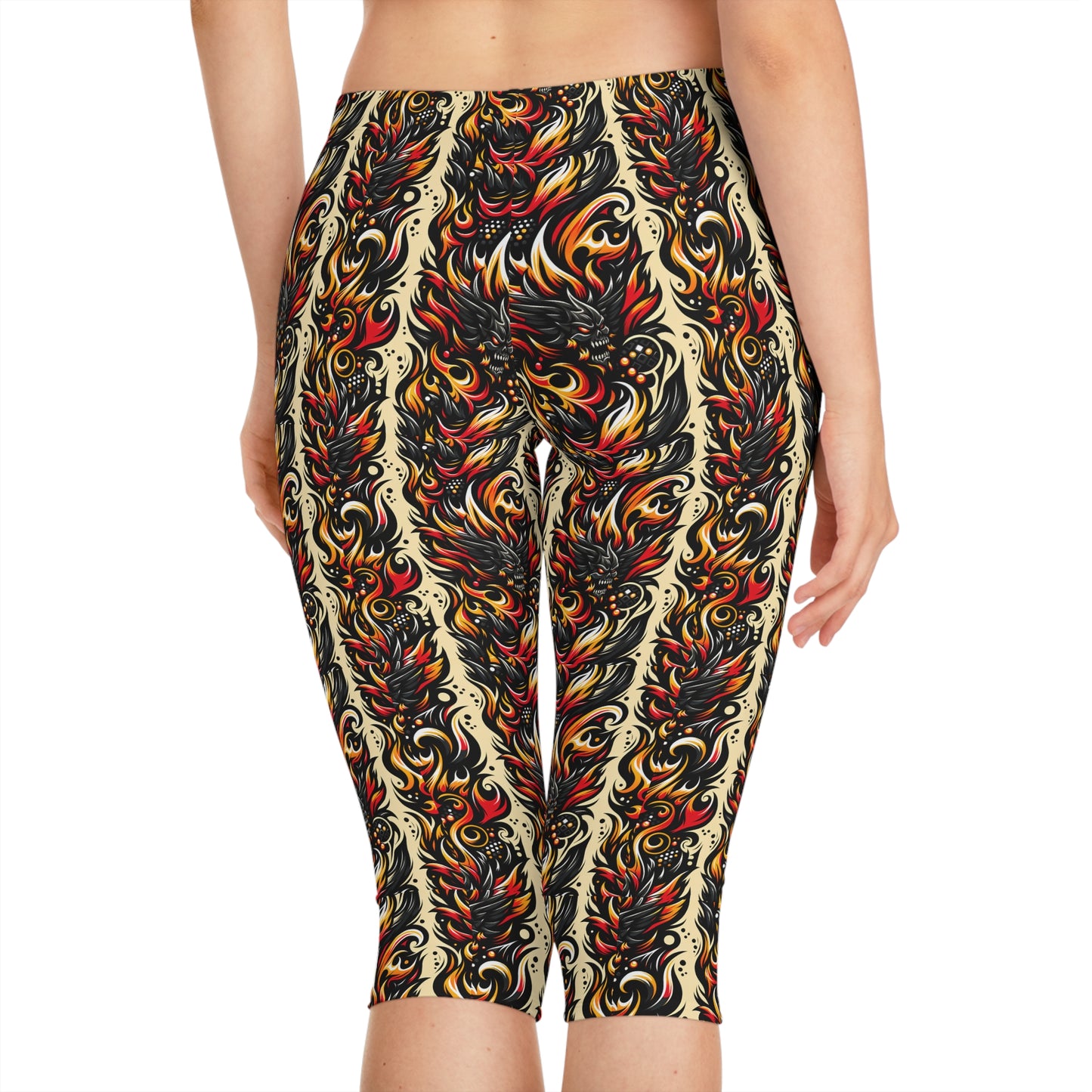 Flame Graphics Maximalist Streetwear Women's Capri Leggings - 8404 Design-65
