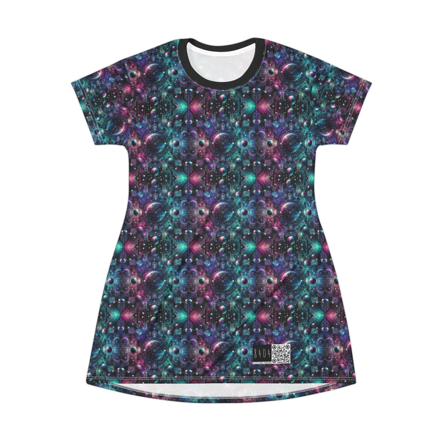 Galactic Hues Tech-Forward Cosmic Fusion T-Shirt Dress - 8404 Design-59
